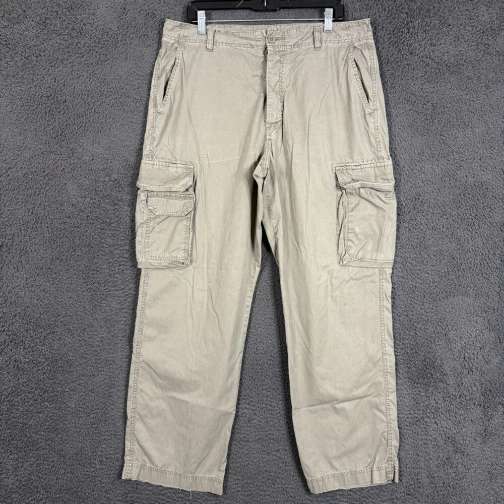 Vtg J Crew Pants Mens 36x32 Gray Cargo Pants Lightweight Casual Y2K